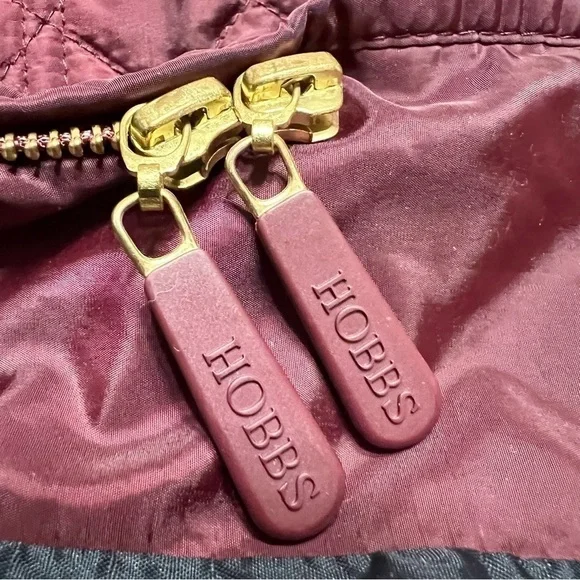 Hobbs London Burgundy Quilted Zip Front Hip Length Coat Women’s US 14 - Picture 12 of 14